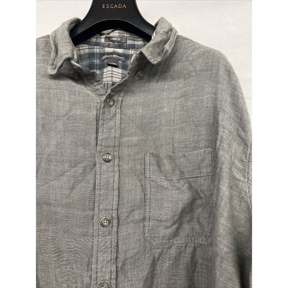 Mens Eddie Bauer Gray Button Down Long Sleeve Shirt Plaid Lined Classic Fit TXL - Picture 2 of 3